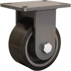 Hamilton - 6" Diam x 3" Wide x 8" OAH Top Plate Mount Rigid Caster - Polyurethane Mold onto Cast Iron Center, 2,860 Lb Capacity, Sealed Precision Ball Bearing, 5-1/4 x 7-1/4" Plate - Exact Tool & Supply