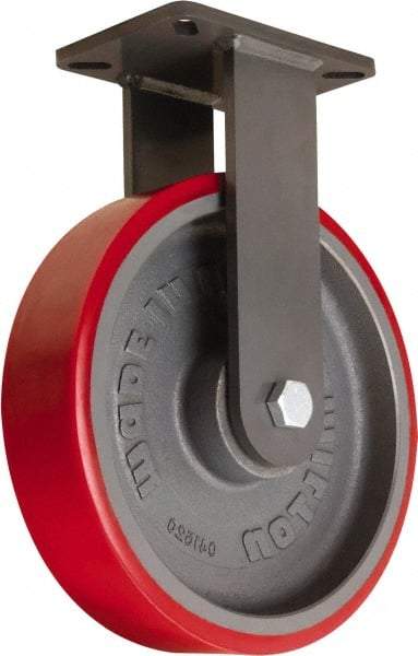 Hamilton - 12" Diam x 3" Wide x 15-1/2" OAH Top Plate Mount Rigid Caster - Polyurethane Mold onto Cast Iron Center, 4,200 Lb Capacity, Tapered Roller Bearing, 5-1/4 x 7-1/4" Plate - Exact Tool & Supply