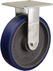 Hamilton - 8" Diam x 2" Wide x 9-1/2" OAH Top Plate Mount Rigid Caster - Polyurethane Mold onto Cast Iron Center, 900 Lb Capacity, Sealed Precision Ball Bearing, 5 x 5-1/2" Plate - Exact Tool & Supply