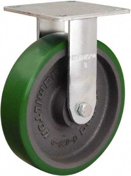 Hamilton - 8" Diam x 2" Wide x 9-1/2" OAH Top Plate Mount Rigid Caster - Polyurethane Mold onto Cast Iron Center, 900 Lb Capacity, Sealed Precision Ball Bearing, 5 x 5-1/2" Plate - Exact Tool & Supply