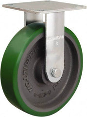 Hamilton - 8" Diam x 2" Wide x 9-1/2" OAH Top Plate Mount Rigid Caster - Polyurethane Mold onto Cast Iron Center, 900 Lb Capacity, Sealed Precision Ball Bearing, 5 x 5-1/2" Plate - Exact Tool & Supply