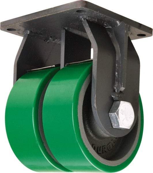 Hamilton - 8" Diam x 3" Wide x 11" OAH Top Plate Mount Dual Rigid Caster - Polyurethane Mold onto Cast Iron Center, 5,000 Lb Capacity, Tapered Roller Bearing, 8-1/2 x 8-1/2" Plate - Exact Tool & Supply