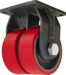 Hamilton - 12" Diam x 3" Wide x 15-1/2" OAH Top Plate Mount Dual Rigid Caster - Polyurethane Mold on Forged Steel, 8,400 Lb Capacity, Tapered Roller Bearing, 8-1/2 x 8-1/2" Plate - Exact Tool & Supply