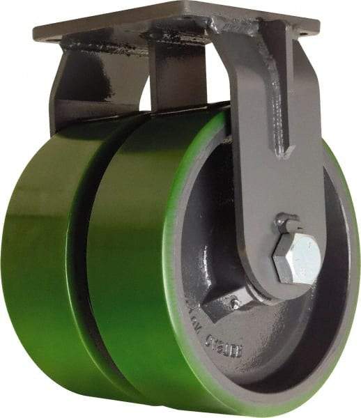 Hamilton - 10" Diam x 3" Wide x 13" OAH Top Plate Mount Dual Rigid Caster - Polyurethane Mold onto Cast Iron Center, 6,000 Lb Capacity, Tapered Roller Bearing, 8-1/2 x 8-1/2" Plate - Exact Tool & Supply