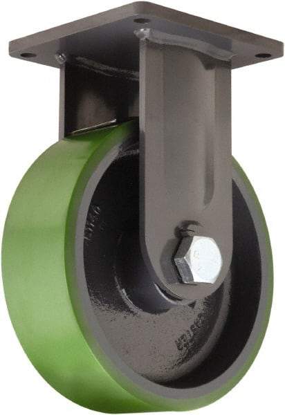 Hamilton - 16" Diam x 5" Wide x 19-1/2" OAH Top Plate Mount Rigid Caster - Polyurethane Mold onto Cast Iron Center, 10,000 Lb Capacity, Tapered Roller Bearing, 8-1/2 x 8-1/2" Plate - Exact Tool & Supply
