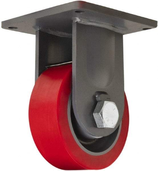 Hamilton - 8" Diam x 3" Wide x 11" OAH Top Plate Mount Rigid Caster - Polyurethane, 4,200 Lb Capacity, Tapered Roller Bearing, 8-1/2 x 8-1/2" Plate - Exact Tool & Supply