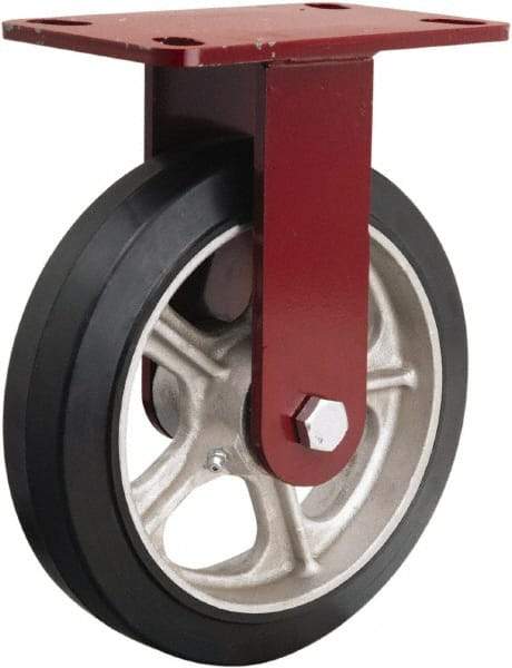 Hamilton - 8" Diam x 2" Wide x 9-3/4" OAH Top Plate Mount Rigid Caster - Rubber Mold on Cast Iron, 500 Lb Capacity, Tapered Roller Bearing, 4-1/2 x 6-1/2" Plate - Exact Tool & Supply