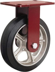 Hamilton - 8" Diam x 2" Wide x 9-3/4" OAH Top Plate Mount Rigid Caster - Rubber Mold on Cast Iron, 500 Lb Capacity, Tapered Roller Bearing, 4-1/2 x 6-1/2" Plate - Exact Tool & Supply