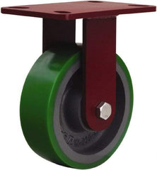 Hamilton - 6" Diam x 2" Wide x 7-3/4" OAH Top Plate Mount Rigid Caster - Polyurethane Mold onto Cast Iron Center, 1,200 Lb Capacity, Tapered Roller Bearing, 4-1/2 x 6-1/2" Plate - Exact Tool & Supply