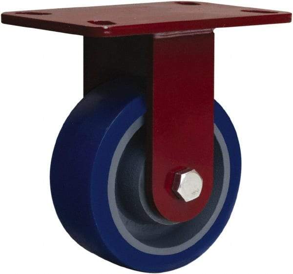 Hamilton - 5" Diam x 2" Wide x 6-3/4" OAH Top Plate Mount Rigid Caster - Polyurethane Mold onto Cast Iron Center, 840 Lb Capacity, Tapered Roller Bearing, 4-1/2 x 6-1/2" Plate - Exact Tool & Supply