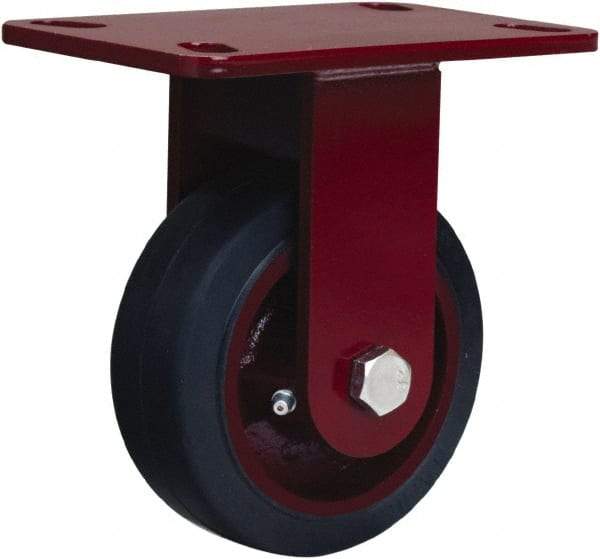Hamilton - 5" Diam x 2" Wide x 6-3/4" OAH Top Plate Mount Rigid Caster - Rubber Mold on Cast Iron, 350 Lb Capacity, Straight Roller Bearing, 4-1/2 x 6-1/2" Plate - Exact Tool & Supply