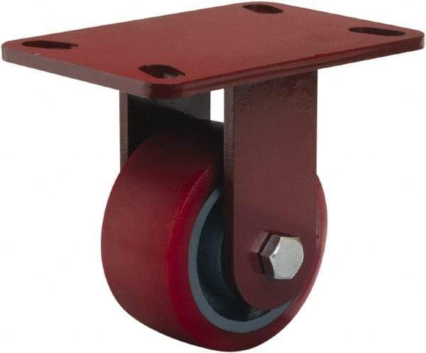 Hamilton - 4" Diam x 2" Wide x 5-5/8" OAH Top Plate Mount Rigid Caster - Polyurethane Mold onto Cast Iron Center, 900 Lb Capacity, Sealed Precision Ball Bearing, 4-1/2 x 6-1/2" Plate - Exact Tool & Supply