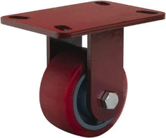 Hamilton - 4" Diam x 2" Wide x 5-5/8" OAH Top Plate Mount Rigid Caster - Polyurethane Mold onto Cast Iron Center, 900 Lb Capacity, Sealed Precision Ball Bearing, 4-1/2 x 6-1/2" Plate - Exact Tool & Supply