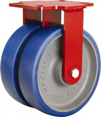 Hamilton - 8" Diam x 2" Wide x 9-3/4" OAH Top Plate Mount Rigid Caster - Polyurethane Mold onto Cast Iron Center, 2,400 Lb Capacity, Sealed Precision Ball Bearing, 4-1/2 x 6-1/2" Plate - Exact Tool & Supply