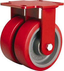 Hamilton - 6" Diam x 2" Wide x 7-3/4" OAH Top Plate Mount Rigid Caster - Polyurethane Mold onto Cast Iron Center, 2,500 Lb Capacity, Tapered Roller Bearing, 4-1/2 x 6-1/2" Plate - Exact Tool & Supply