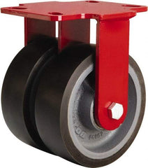 Hamilton - 6" Diam x 2" Wide x 7-3/4" OAH Top Plate Mount Dual Rigid Caster - Polyurethane Mold onto Cast Iron Center, 2,500 Lb Capacity, Sealed Precision Ball Bearing, 4-1/2 x 6-1/2" Plate - Exact Tool & Supply