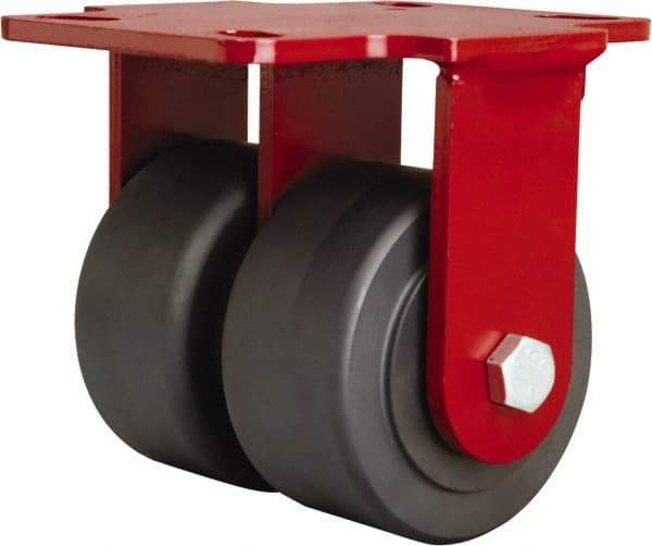 Hamilton - 4" Diam x 2" Wide x 5-5/8" OAH Top Plate Mount Dual Rigid Caster - Nylon, 2,500 Lb Capacity, Sealed Precision Ball Bearing, 4-1/2 x 6-1/2" Plate - Exact Tool & Supply