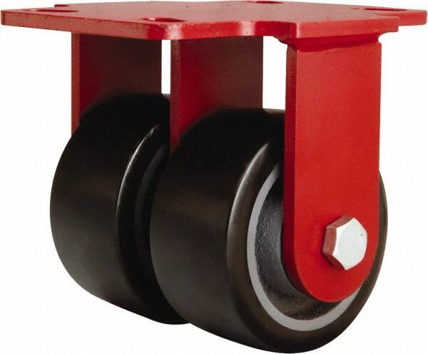 Hamilton - 4" Diam x 2" Wide x 5-5/8" OAH Top Plate Mount Rigid Caster - Polyurethane Mold onto Cast Iron Center, 1,900 Lb Capacity, Sealed Precision Ball Bearing, 4-1/2 x 6-1/2" Plate - Exact Tool & Supply