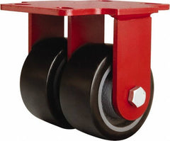 Hamilton - 4" Diam x 2" Wide x 5-5/8" OAH Top Plate Mount Rigid Caster - Polyurethane Mold onto Cast Iron Center, 1,900 Lb Capacity, Sealed Precision Ball Bearing, 4-1/2 x 6-1/2" Plate - Exact Tool & Supply