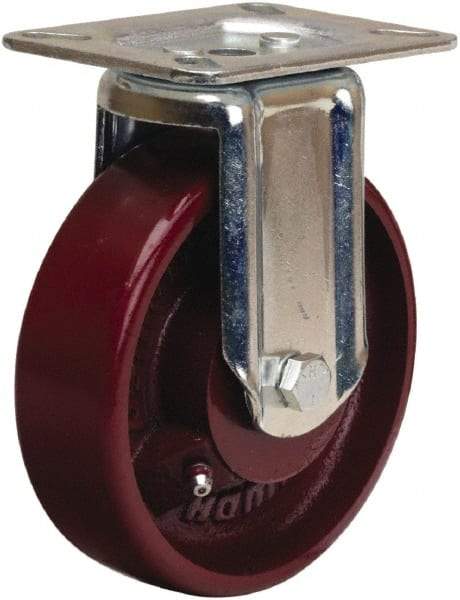 Hamilton - 5" Diam x 1-1/2" Wide x 6-1/16" OAH Top Plate Mount Rigid Caster - Cast Iron, 400 Lb Capacity, Straight Roller Bearing, 3-1/8 x 4-1/8" Plate - Exact Tool & Supply