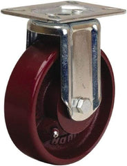 Hamilton - 5" Diam x 1-1/2" Wide x 6-1/16" OAH Top Plate Mount Rigid Caster - Cast Iron, 400 Lb Capacity, Straight Roller Bearing, 3-1/8 x 4-1/8" Plate - Exact Tool & Supply