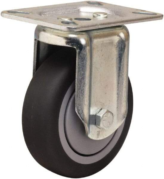 Hamilton - 4" Diam x 1-3/8" Wide x 5-1/16" OAH Top Plate Mount Rigid Caster - Rubber Mold on Polyolefin, 250 Lb Capacity, Precision Ball Bearing, 3-1/8 x 4-1/8" Plate - Exact Tool & Supply