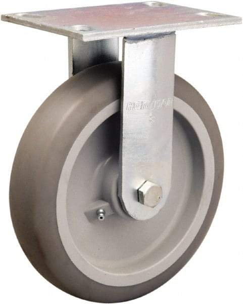 Hamilton - 8" Diam x 2" Wide x 9-1/2" OAH Top Plate Mount Rigid Caster - Rubber Mold on Polyolefin, 500 Lb Capacity, Straight Roller Bearing, 4-1/2 x 6-1/4" Plate - Exact Tool & Supply