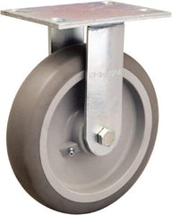 Hamilton - 8" Diam x 2" Wide x 9-1/2" OAH Top Plate Mount Rigid Caster - Rubber Mold on Polyolefin, 500 Lb Capacity, Straight Roller Bearing, 4-1/2 x 6-1/4" Plate - Exact Tool & Supply