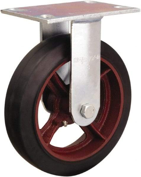 Hamilton - 8" Diam x 2" Wide x 9-1/2" OAH Top Plate Mount Rigid Caster - Rubber Mold on Cast Iron, 500 Lb Capacity, Straight Roller Bearing, 4-1/2 x 6-1/4" Plate - Exact Tool & Supply
