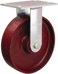 Hamilton - 8" Diam x 2" Wide x 9-1/2" OAH Top Plate Mount Rigid Caster - Cast Iron, 1,250 Lb Capacity, Sealed Precision Ball Bearing, 4-1/2 x 6-1/4" Plate - Exact Tool & Supply