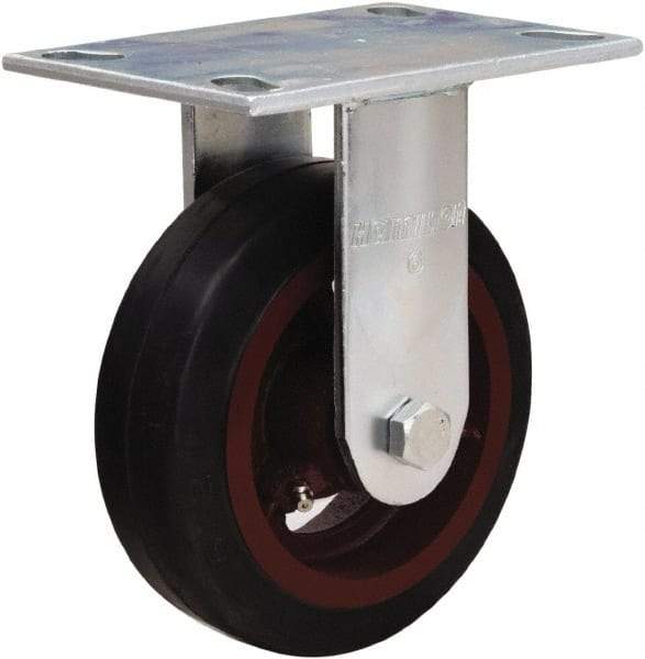 Hamilton - 6" Diam x 2" Wide x 7-1/2" OAH Top Plate Mount Rigid Caster - Rubber Mold on Cast Iron, 410 Lb Capacity, Straight Roller Bearing, 4-1/2 x 6-1/4" Plate - Exact Tool & Supply