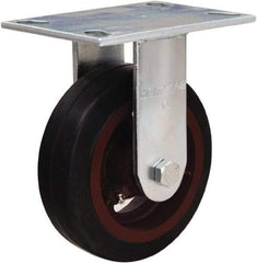 Hamilton - 6" Diam x 2" Wide x 7-1/2" OAH Top Plate Mount Rigid Caster - Rubber Mold on Cast Iron, 410 Lb Capacity, Straight Roller Bearing, 4-1/2 x 6-1/4" Plate - Exact Tool & Supply