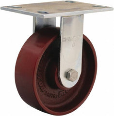 Hamilton - 6" Diam x 2" Wide x 7-1/2" OAH Top Plate Mount Rigid Caster - Cast Iron, 1,250 Lb Capacity, Sealed Precision Ball Bearing, 4-1/2 x 6-1/4" Plate - Exact Tool & Supply