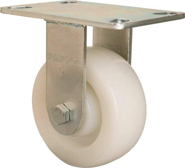 Hamilton - 5" Diam x 2" Wide x 6-1/2" OAH Top Plate Mount Rigid Caster - Nylon, 900 Lb Capacity, Sealed Precision Ball Bearing, 4-1/2 x 6-1/4" Plate - Exact Tool & Supply