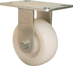 Hamilton - 5" Diam x 2" Wide x 6-1/2" OAH Top Plate Mount Rigid Caster - Nylon, 900 Lb Capacity, Sealed Precision Ball Bearing, 4-1/2 x 6-1/4" Plate - Exact Tool & Supply