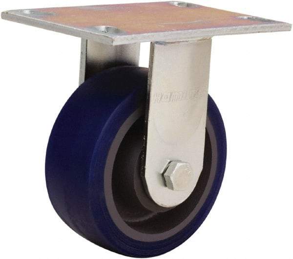 Hamilton - 5" Diam x 2" Wide x 6-1/2" OAH Top Plate Mount Rigid Caster - Polyurethane Mold onto Cast Iron Center, 840 Lb Capacity, Sealed Precision Ball Bearing, 4-1/2 x 6-1/4" Plate - Exact Tool & Supply