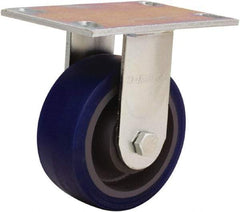 Hamilton - 5" Diam x 2" Wide x 6-1/2" OAH Top Plate Mount Rigid Caster - Polyurethane Mold onto Cast Iron Center, 840 Lb Capacity, Sealed Precision Ball Bearing, 4-1/2 x 6-1/4" Plate - Exact Tool & Supply
