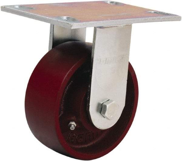 Hamilton - 5" Diam x 2" Wide x 6-1/2" OAH Top Plate Mount Rigid Caster - Cast Iron, 1,250 Lb Capacity, Sealed Precision Ball Bearing, 4-1/2 x 6-1/4" Plate - Exact Tool & Supply