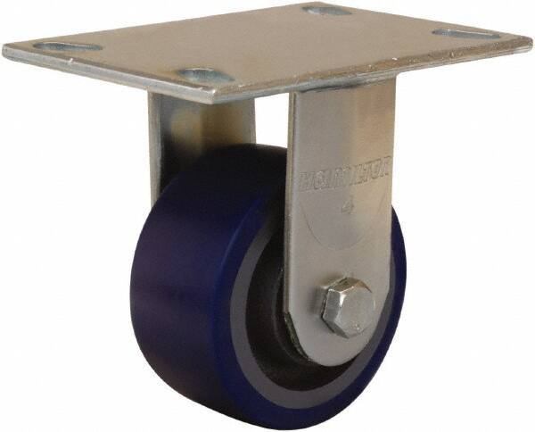 Hamilton - 4" Diam x 2" Wide x 5-5/8" OAH Top Plate Mount Rigid Caster - Polyurethane Mold onto Cast Iron Center, 600 Lb Capacity, Sealed Precision Ball Bearing, 4-1/2 x 6-1/4" Plate - Exact Tool & Supply