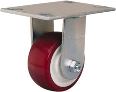 Hamilton - 4" Diam x 2" Wide x 5-5/8" OAH Top Plate Mount Rigid Caster - Polyurethane Mold on Polypropylene, 500 Lb Capacity, Straight Roller Bearing, 4-1/2 x 6-1/4" Plate - Exact Tool & Supply