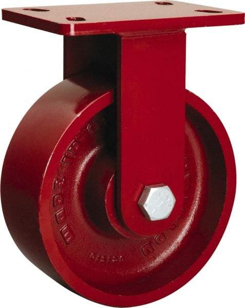 Hamilton - 8" Diam x 2-1/2" Wide x 10-1/8" OAH Top Plate Mount Rigid Caster - Cast Iron, 1,800 Lb Capacity, Straight Roller Bearing, 5 x 7" Plate - Exact Tool & Supply