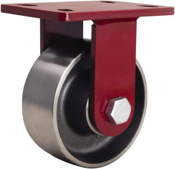 Hamilton - 6" Diam x 2-1/2" Wide x 7-1/2" OAH Top Plate Mount Rigid Caster - Forged Steel, 2,200 Lb Capacity, Straight Roller Bearing, 5 x 7" Plate - Exact Tool & Supply