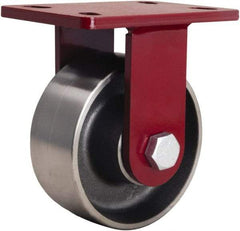 Hamilton - 6" Diam x 2-1/2" Wide x 7-1/2" OAH Top Plate Mount Rigid Caster - Forged Steel, 2,200 Lb Capacity, Straight Roller Bearing, 5 x 7" Plate - Exact Tool & Supply