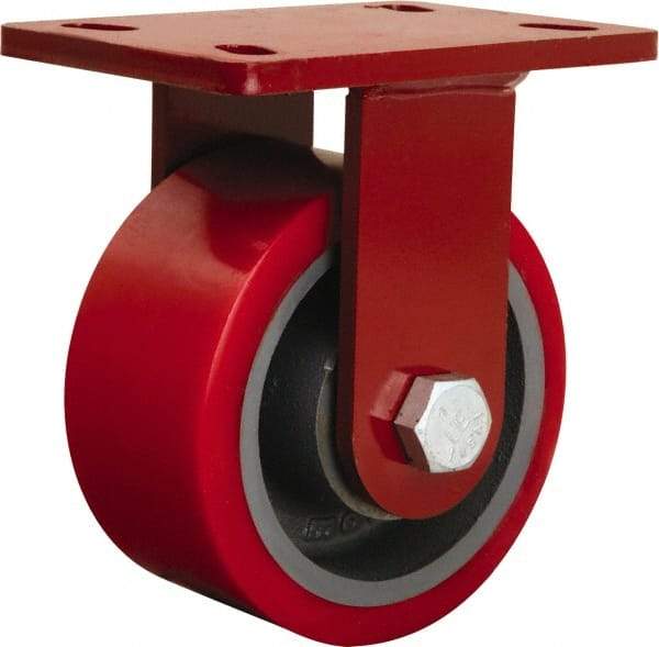 Hamilton - 6" Diam x 3" Wide x 7-1/2" OAH Top Plate Mount Rigid Caster - Polyurethane Mold onto Cast Iron Center, 2,200 Lb Capacity, Tapered Roller Bearing, 5 x 7" Plate - Exact Tool & Supply
