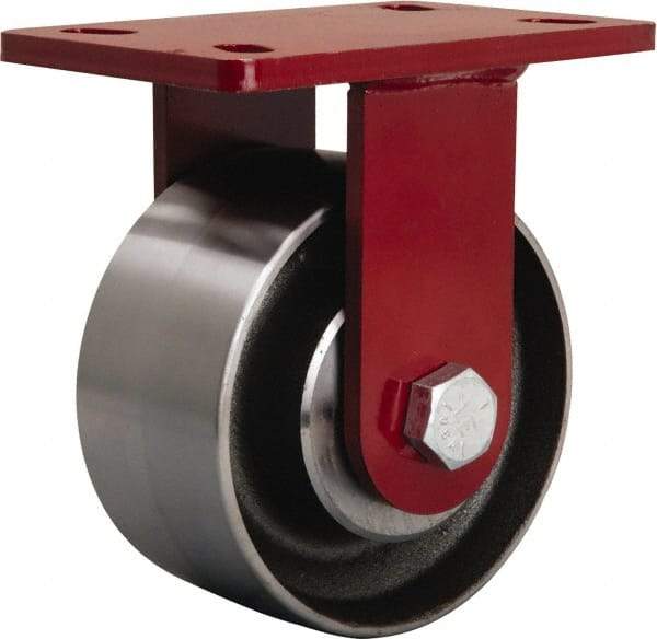 Hamilton - 6" Diam x 3" Wide x 7-1/2" OAH Top Plate Mount Rigid Caster - Forged Steel, 2,200 Lb Capacity, Tapered Roller Bearing, 5 x 7" Plate - Exact Tool & Supply