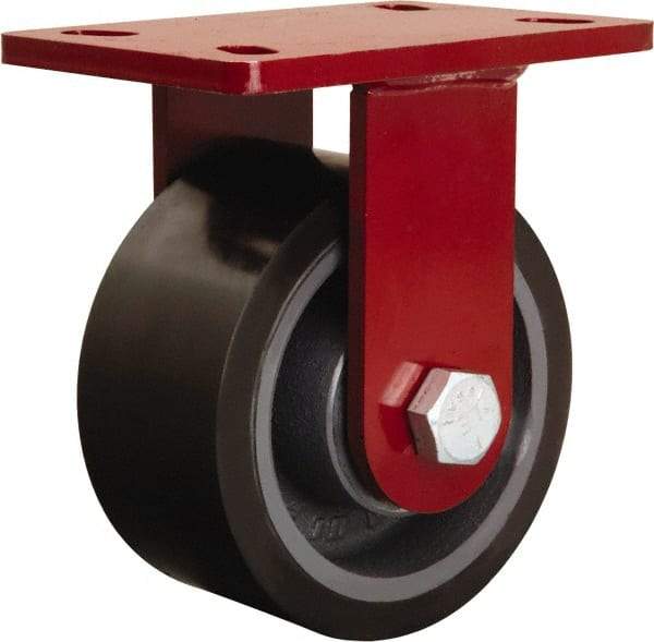 Hamilton - 6" Diam x 3" Wide x 7-1/2" OAH Top Plate Mount Rigid Caster - Polyurethane Mold onto Cast Iron Center, 2,860 Lb Capacity, Sealed Precision Ball Bearing, 5 x 7" Plate - Exact Tool & Supply