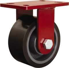 Hamilton - 6" Diam x 3" Wide x 7-1/2" OAH Top Plate Mount Rigid Caster - Polyurethane Mold onto Cast Iron Center, 2,860 Lb Capacity, Sealed Precision Ball Bearing, 5 x 7" Plate - Exact Tool & Supply