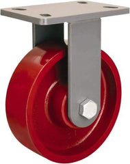 Hamilton - 8" Diam x 2-1/2" Wide x 10-1/4" OAH Top Plate Mount Rigid Caster - Cast Iron, 2,400 Lb Capacity, Tapered Roller Bearing, 5 x 7" Plate - Exact Tool & Supply