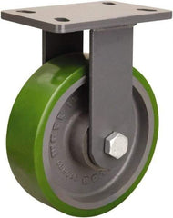 Hamilton - 8" Diam x 2-1/2" Wide x 10-1/4" OAH Top Plate Mount Rigid Caster - Polyurethane Mold onto Cast Iron Center, 2,000 Lb Capacity, Tapered Roller Bearing, 5 x 7" Plate - Exact Tool & Supply