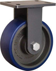 Hamilton - 8" Diam x 3" Wide x 10-1/4" OAH Top Plate Mount Rigid Caster - Polyurethane Mold onto Cast Iron Center, 2,000 Lb Capacity, Tapered Roller Bearing, 5 x 7" Plate - Exact Tool & Supply